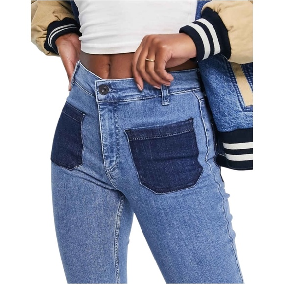 French Connection Rony 70's flare jeans in two tone colour block denim. Sz 6 - Picture 4 of 16